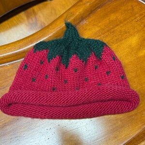 Red and Green Knit Strawberry Hat